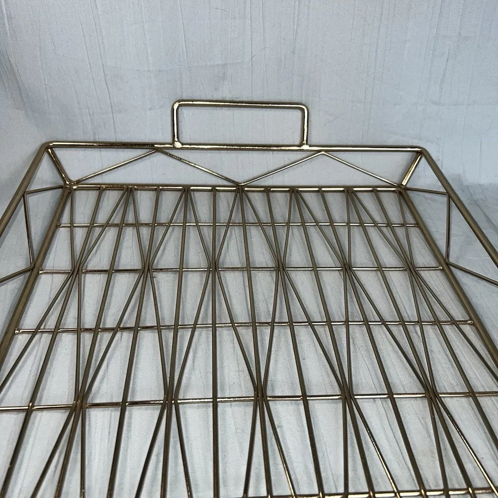 Brass Gold Tone Tabletop Diamond Pattern Tray Handles 19 X 13